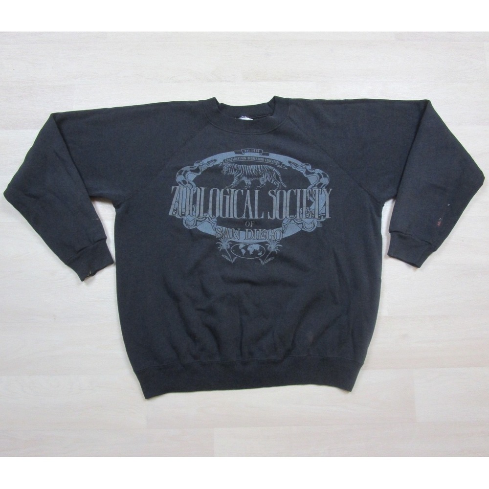 Vintage 90s San Diego Zoological Society Crewneck Sweatshirt (M) Black Faded
